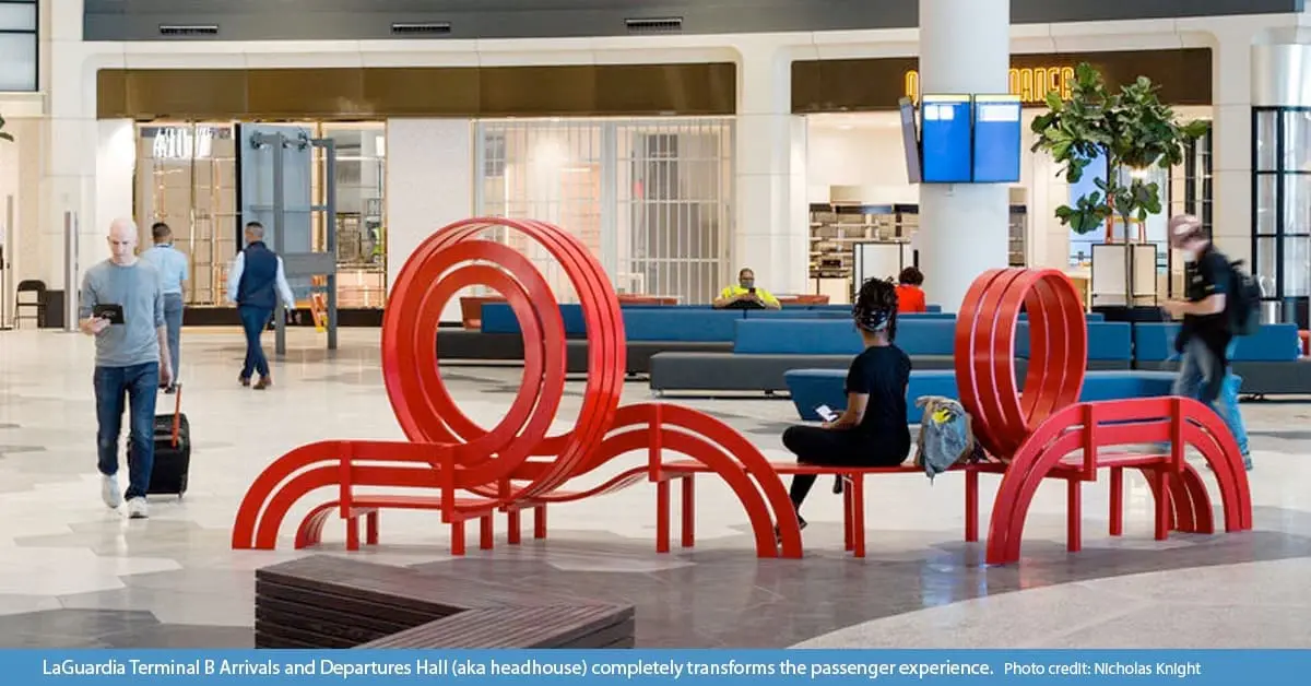 LaGuardia Terminal B Arrivals and Departures Hall (aka headhouse) completely transforms the passenger experience. Photo credit: Nicholas Knight